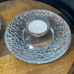 Pair Orrefors Signed Heavy Crystal Discus Tea Light Holders